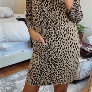 J Crew Leopard Print 3/4 Sleeve Mini Dress